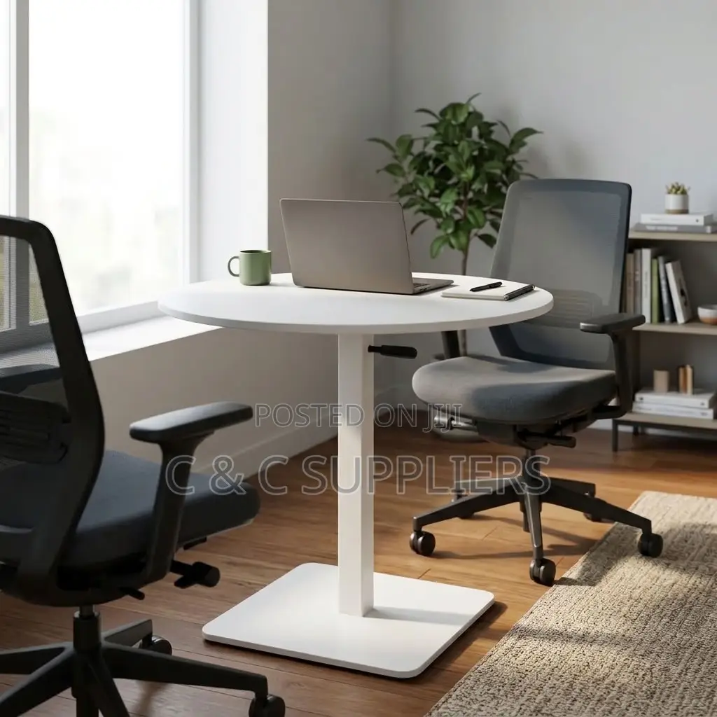 Round Adjustable Dining Table-White