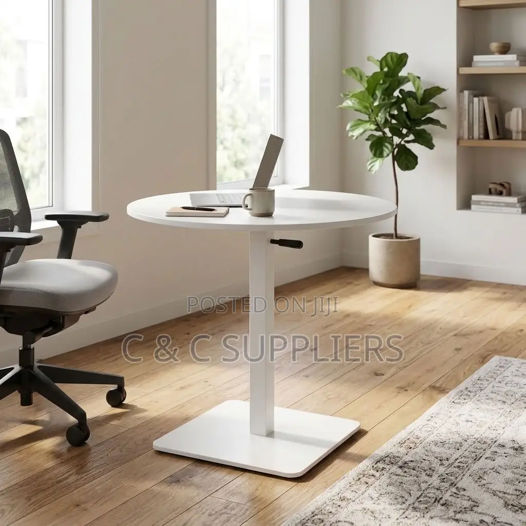 Round Adjustable Dining Table-White