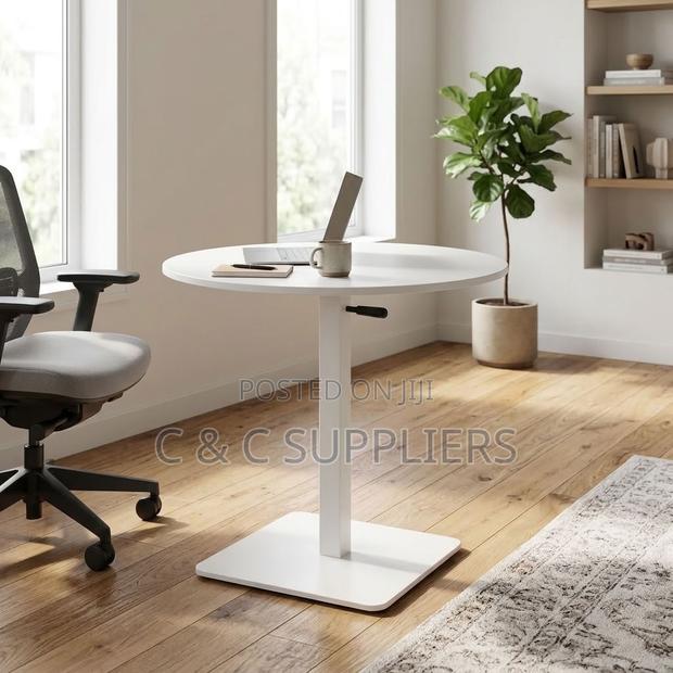 Round Adjustable Dining Table-White - thumbnail 11