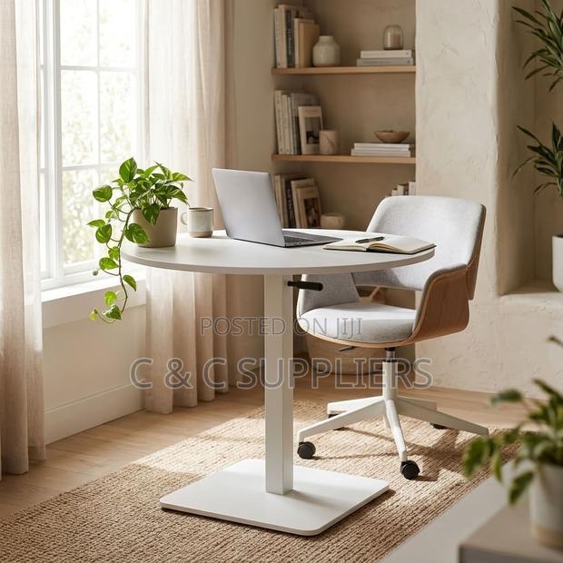 Round Adjustable Dining Table-White - thumbnail 14