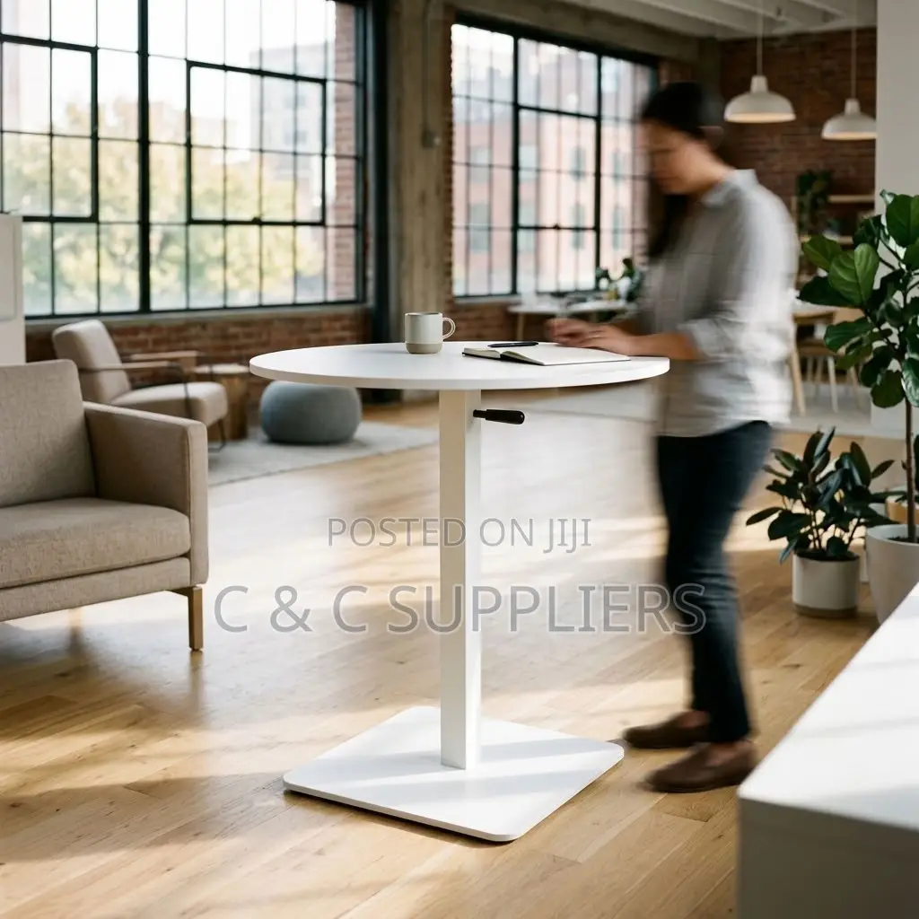 Round Adjustable Dining Table-White