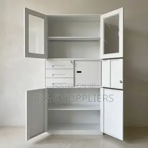 2-Door Glass Front Cabinet With Safe-3 Drawer
