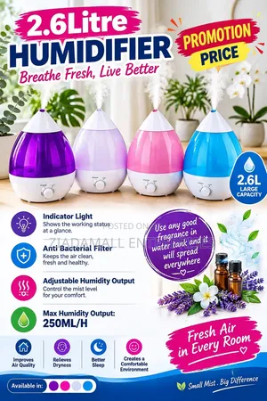2.6L Humidifier - Ultrasonic Mist With Fragrance Option