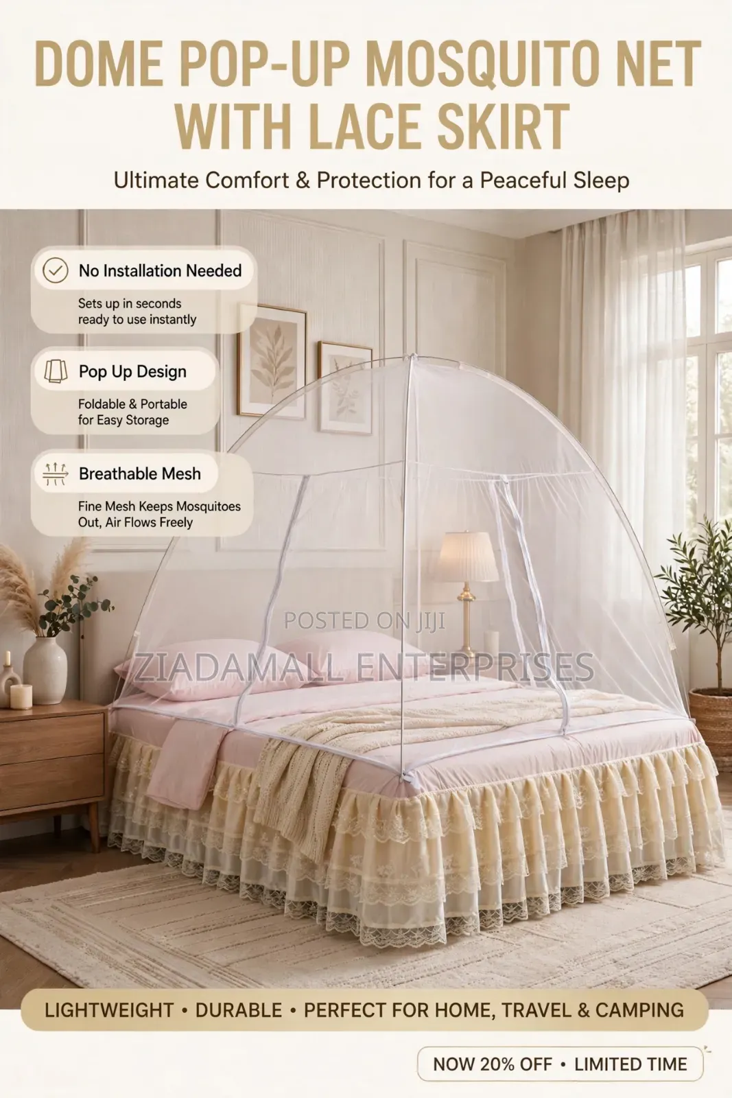 Dome Mosquito Net - Pop Up Foldable Net With Skirt