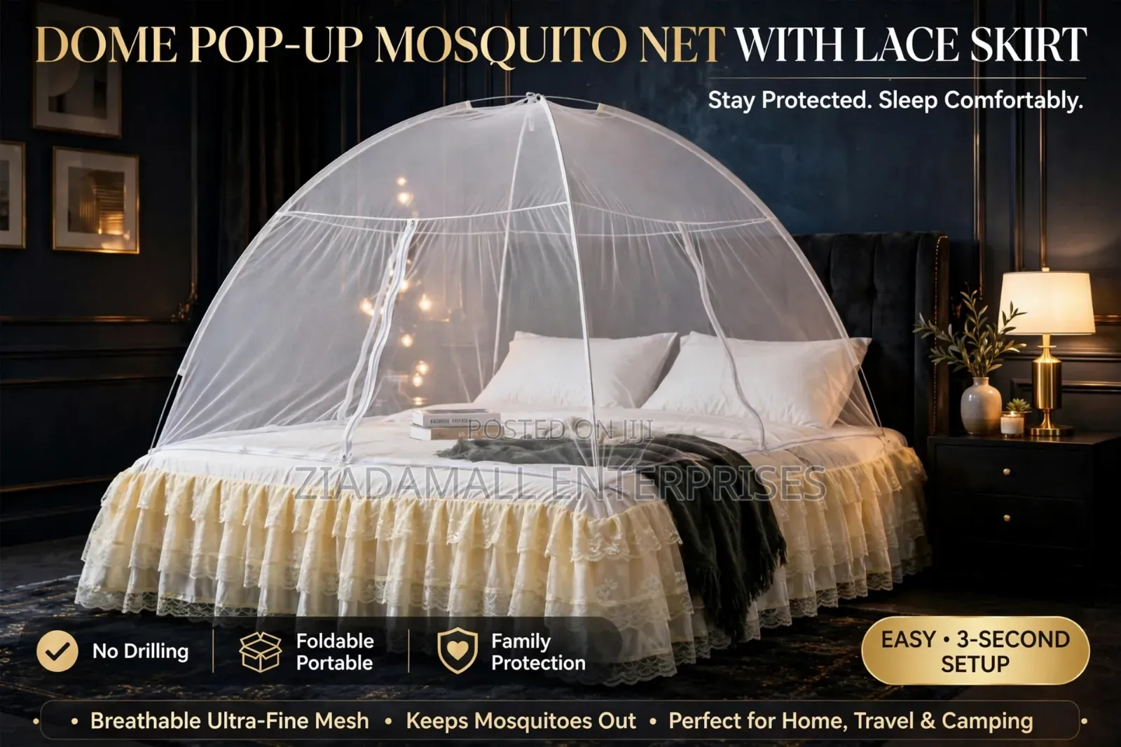 Dome Mosquito Net - Pop Up Foldable Net With Skirt