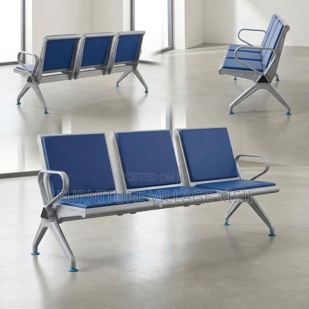 Heavy Duty Blue 3-Link Waiting Bench - thumbnail 5
