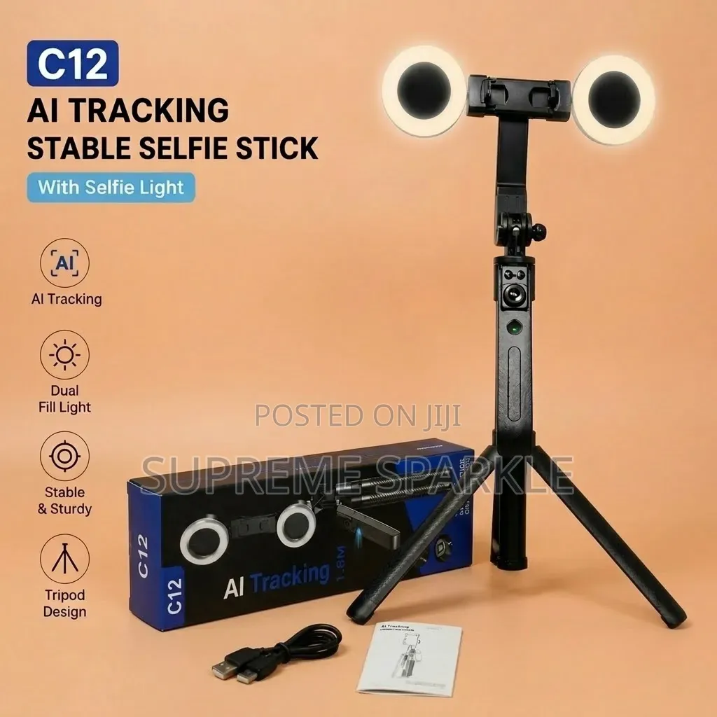 C12 1.8M Selfie Stick Tripod With Dual Fill Light