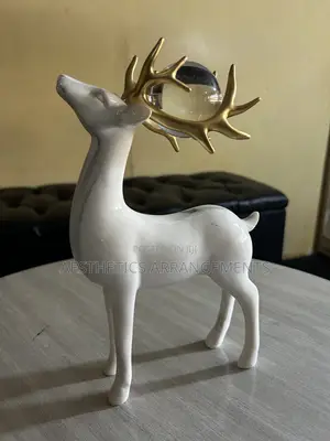 White and Gold Deer With Clear Marbles on the Horns (Tall)