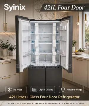 Syinix 421L Glass Four Door Fridge - No Frost Digital