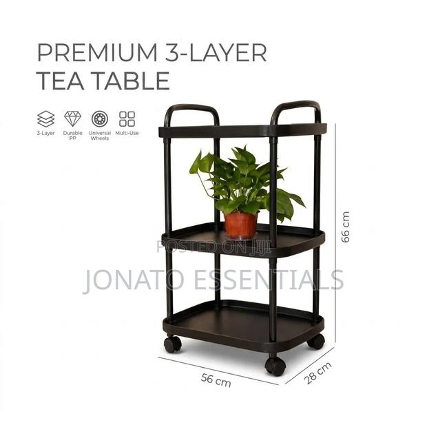 3 Layer Tea Table Rolling Storage Trolley Cart With Wheels - thumbnail 2