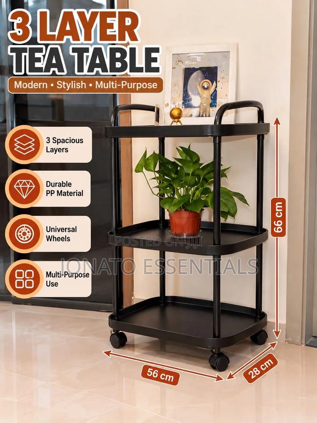 3 Layer Tea Table Rolling Storage Trolley Cart With Wheels - thumbnail 3