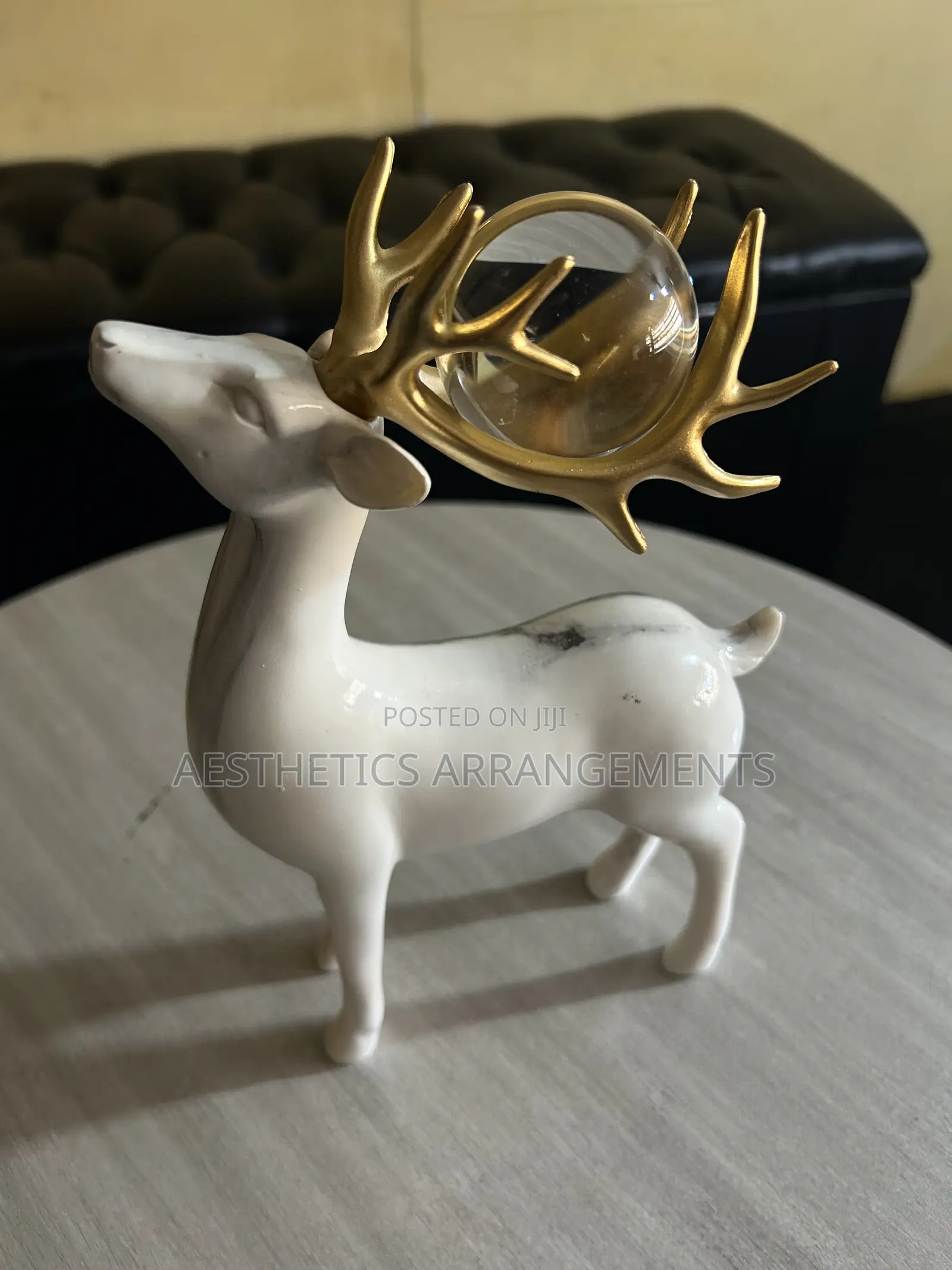White and Gold Deer With Clear Marbles on the Horns (Short)