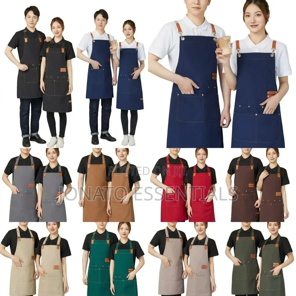 Heavy Duty Canvas Chef Apron With Pockets and Leather Straps