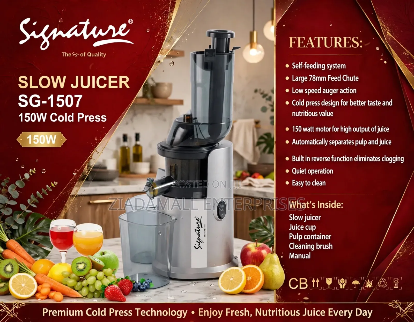 Signature Slow Juicer SG-1507 150W Cold Press Juicer