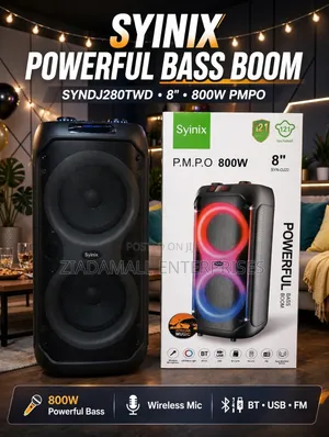 Syinix Bass Boom Speaker SYNDJ280TWD 8" 800W PMPO - New