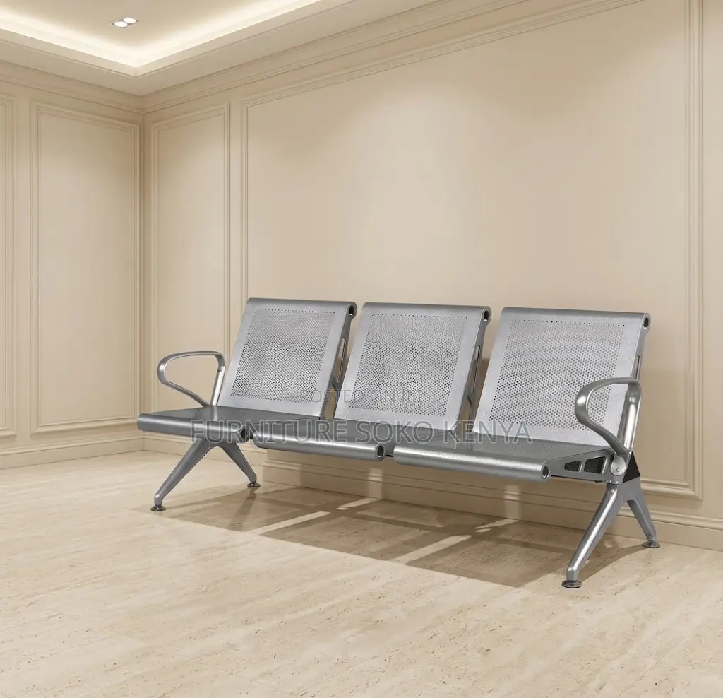 Office Bench; Metallic Three Seaters Reception Modern Benches