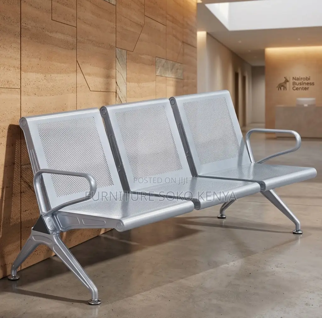 Office Bench; Metallic Three Seaters Reception Modern Benches
