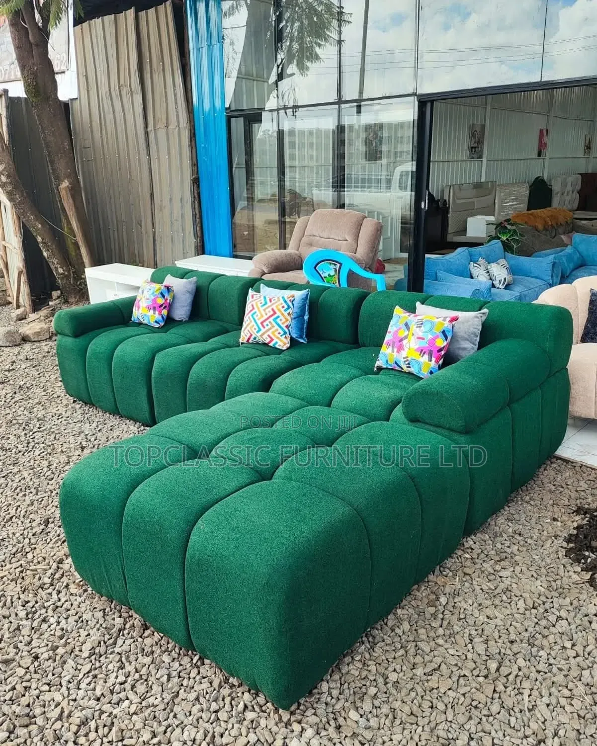 7 Seaters Bubble L Shape Light Gray and Color Green 