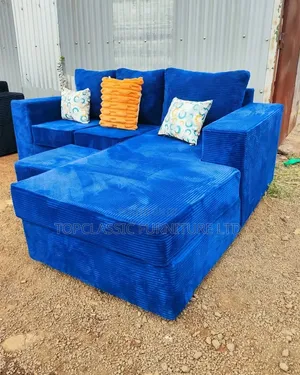 L Shape 6seater Color Blue  and Black Fabric