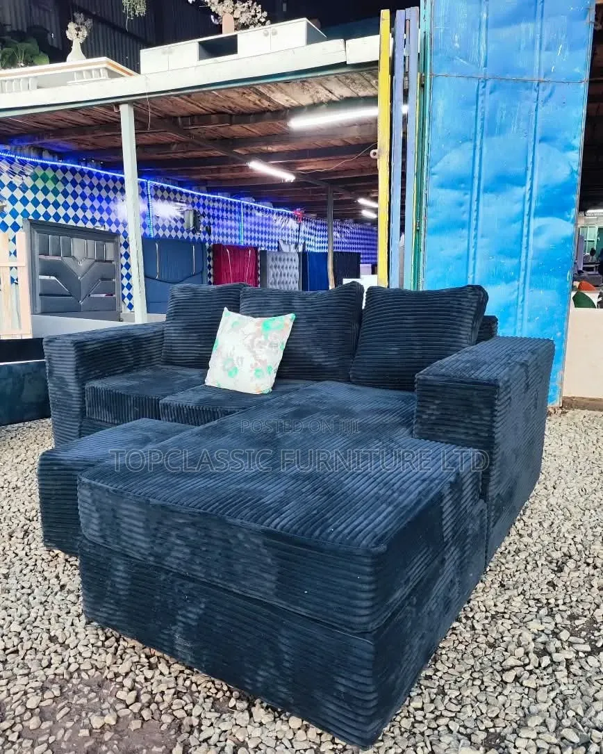 L Shape 6seater Color Blue  and Black Fabric