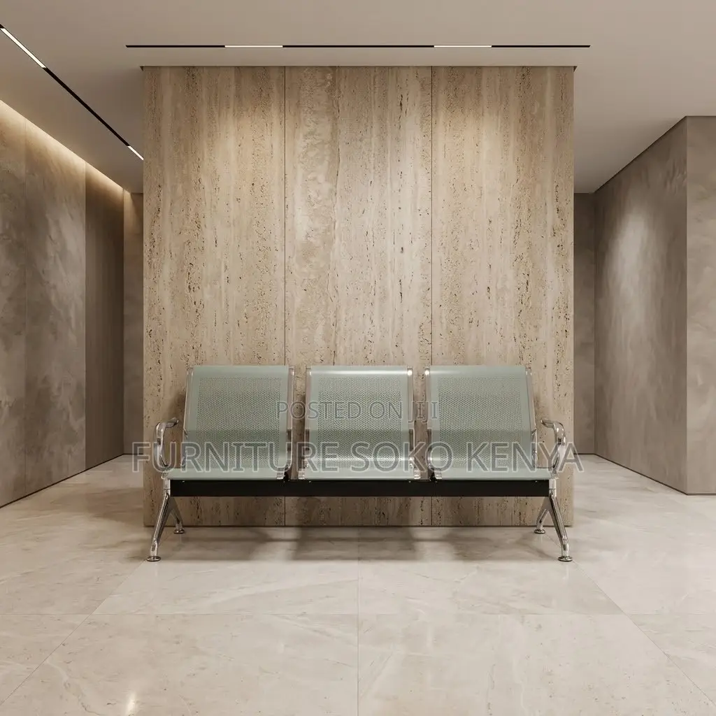 Office Bench; Stainless Three Link Reception Bench