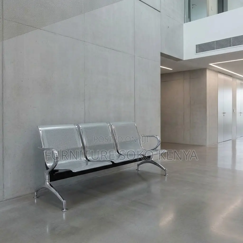 Office Bench; Stainless Three Link Reception Bench