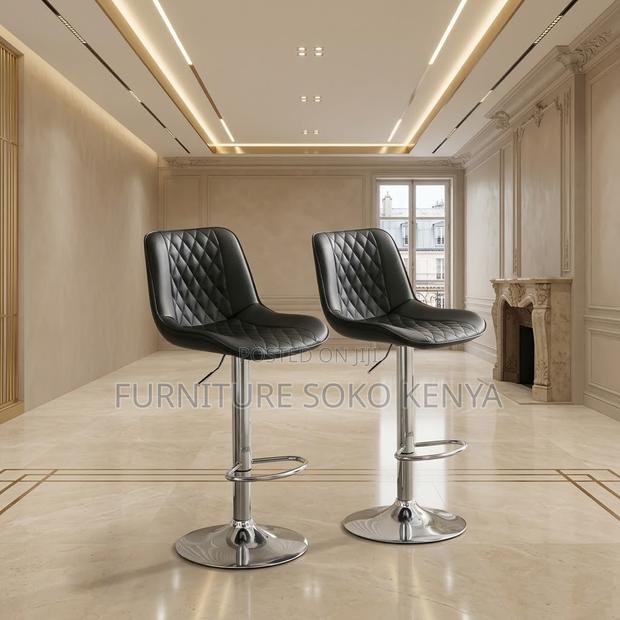 Barstools; Leather High Height Swivel Adjustable Barstools - thumbnail 3