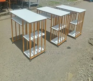 White Plain Manicure Table, With Marble Top and Gold Frame 