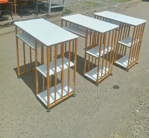 White Plain Manicure Table, With Marble Top and Gold Frame 