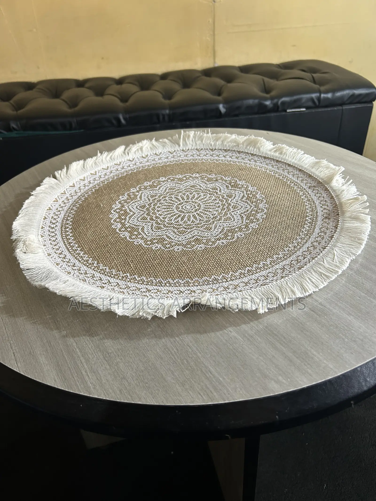 Round Brown Table Mat With White Edge