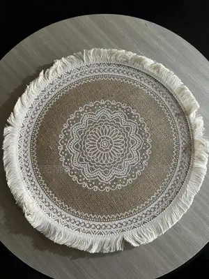 Round Brown Table Mat With White Edge