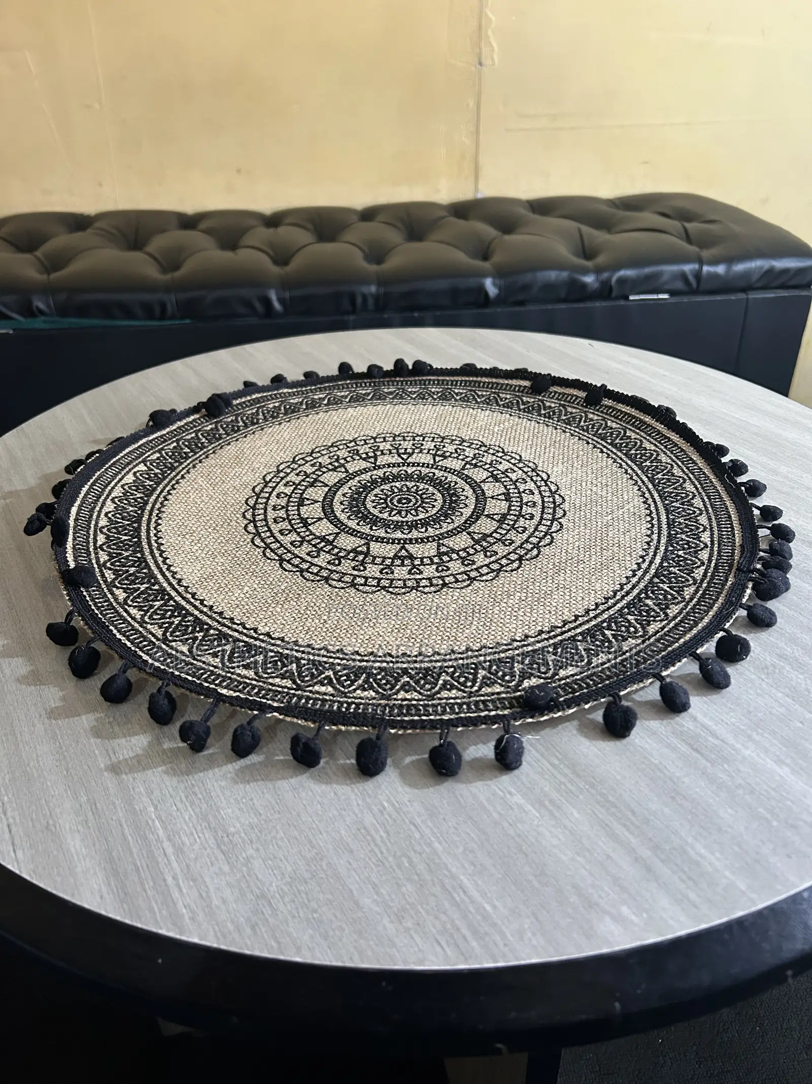 Round Black & Brown Placemat With Tassels