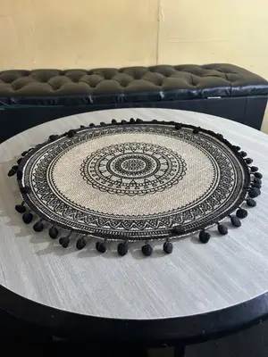 Round Black & Brown Placemat With Tassels