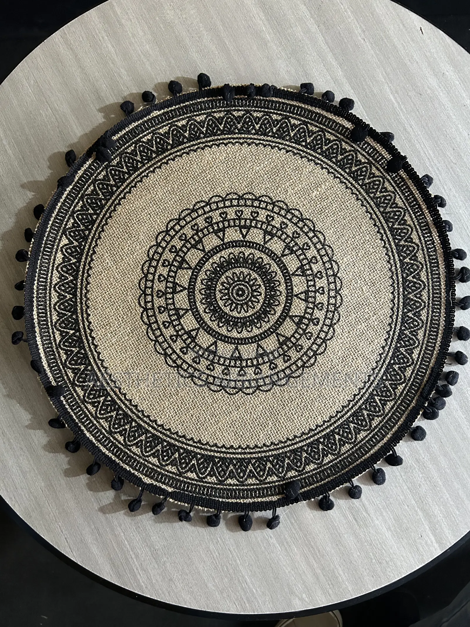 Round Black & Brown Placemat With Tassels