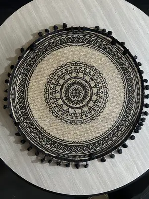 Round Black & Brown Placemat With Tassels