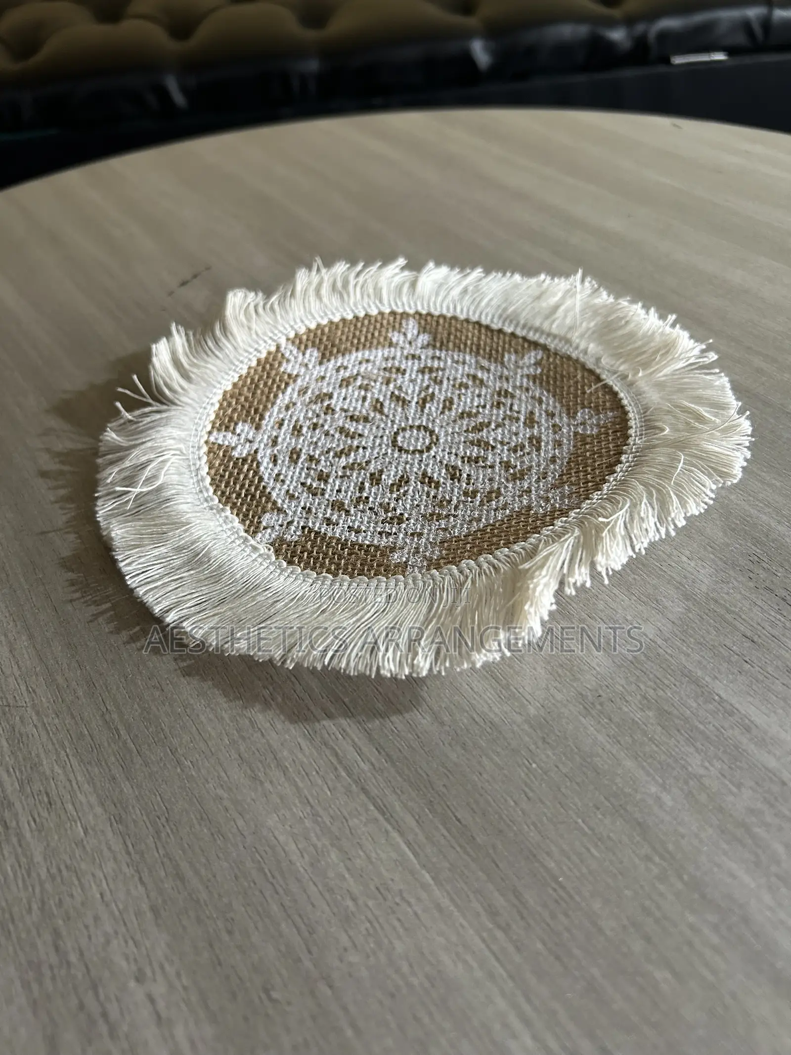 Khaki Coaster With White Ship Helm and Off-White Tassels