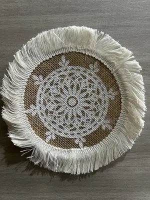 Khaki Coaster With White Ship Helm and Off-White Tassels