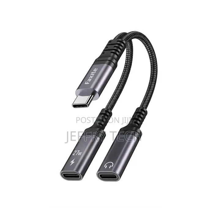 Faxite Type-C to Dual Type-C AUX & Headset Adapter Fat Charge & Audio