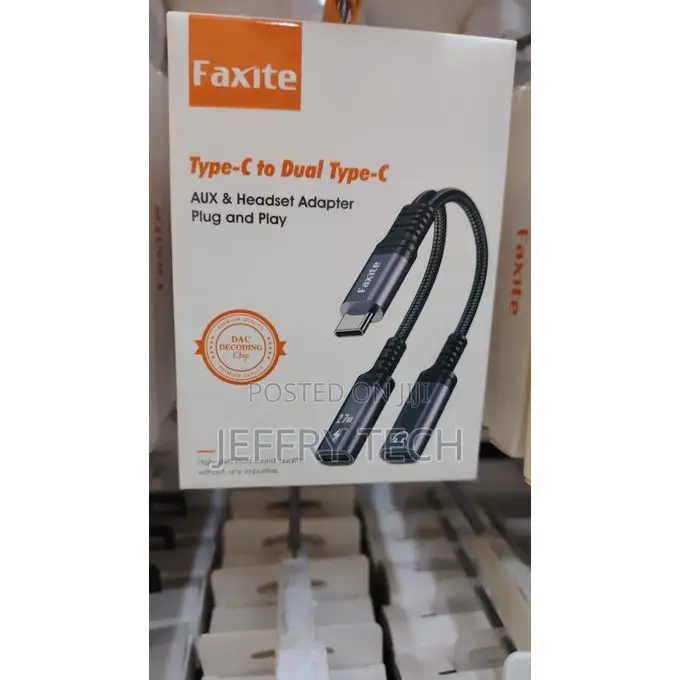 Faxite Type-C to Dual Type-C AUX & Headset Adapter Fat Charge & Audio