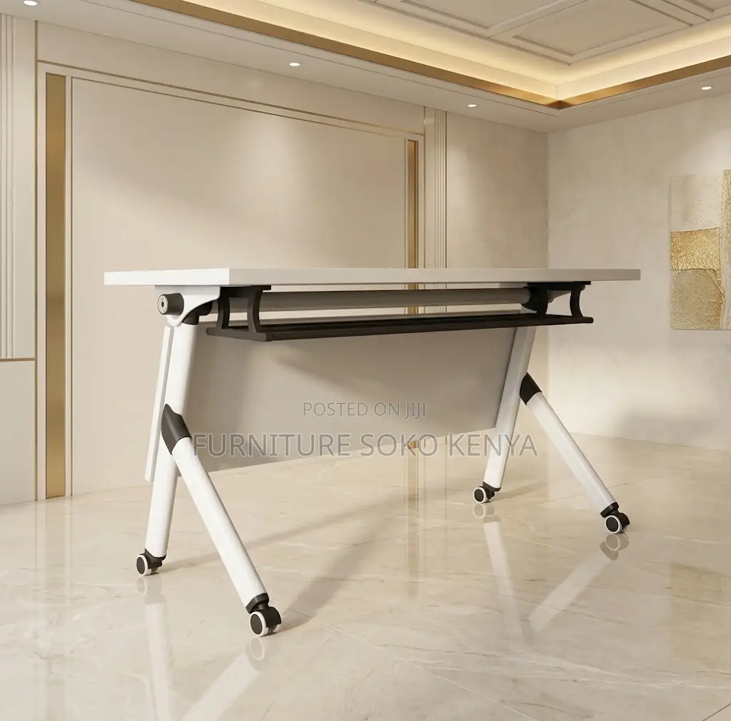 Office Desk; White 120cm Foldable Training Meeting Table