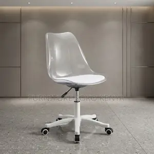 Home Chair; Clerical White Dining Chair With Clear Back Support