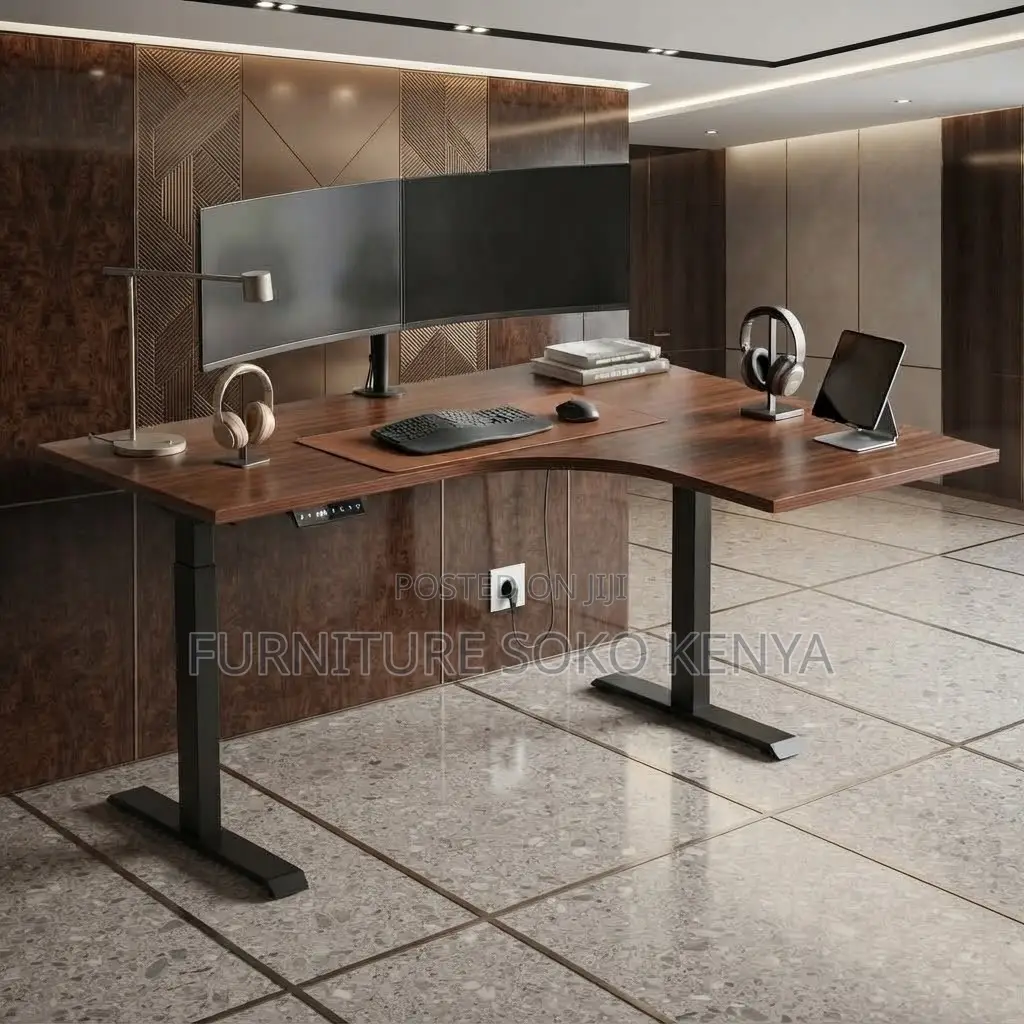Office Desk; 140cm Adjustable Electric L Extended Desk