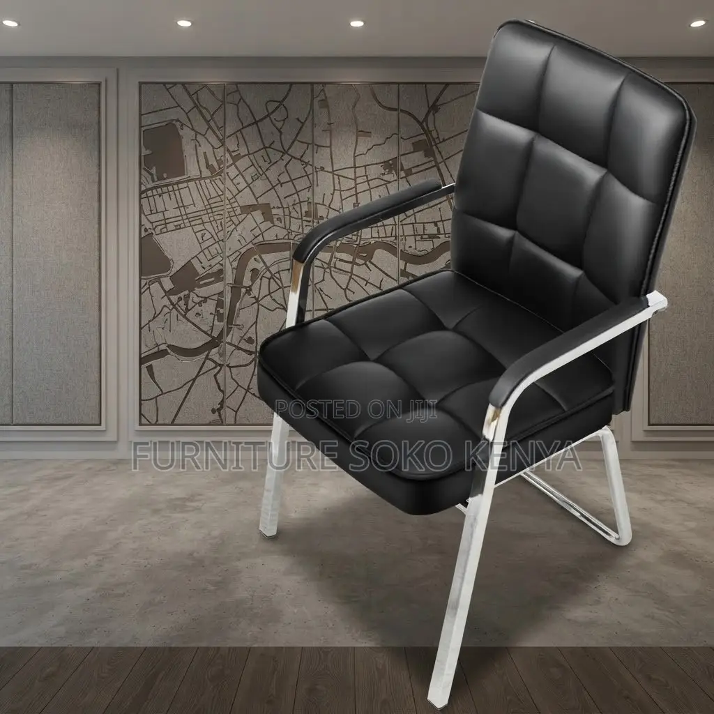 Office Chairs; Leather Cushioned Mid Back Office Reception Seat