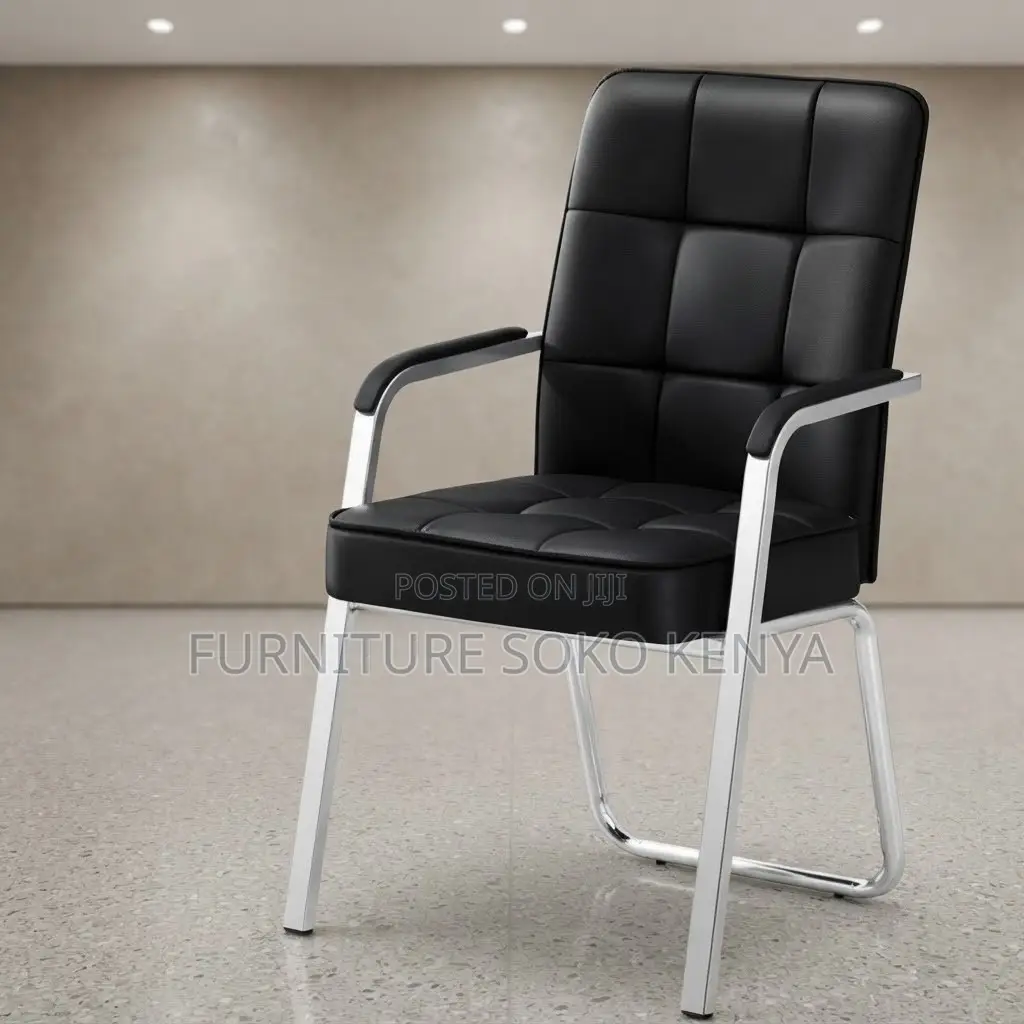 Office Chairs; Leather Cushioned Mid Back Office Reception Seat