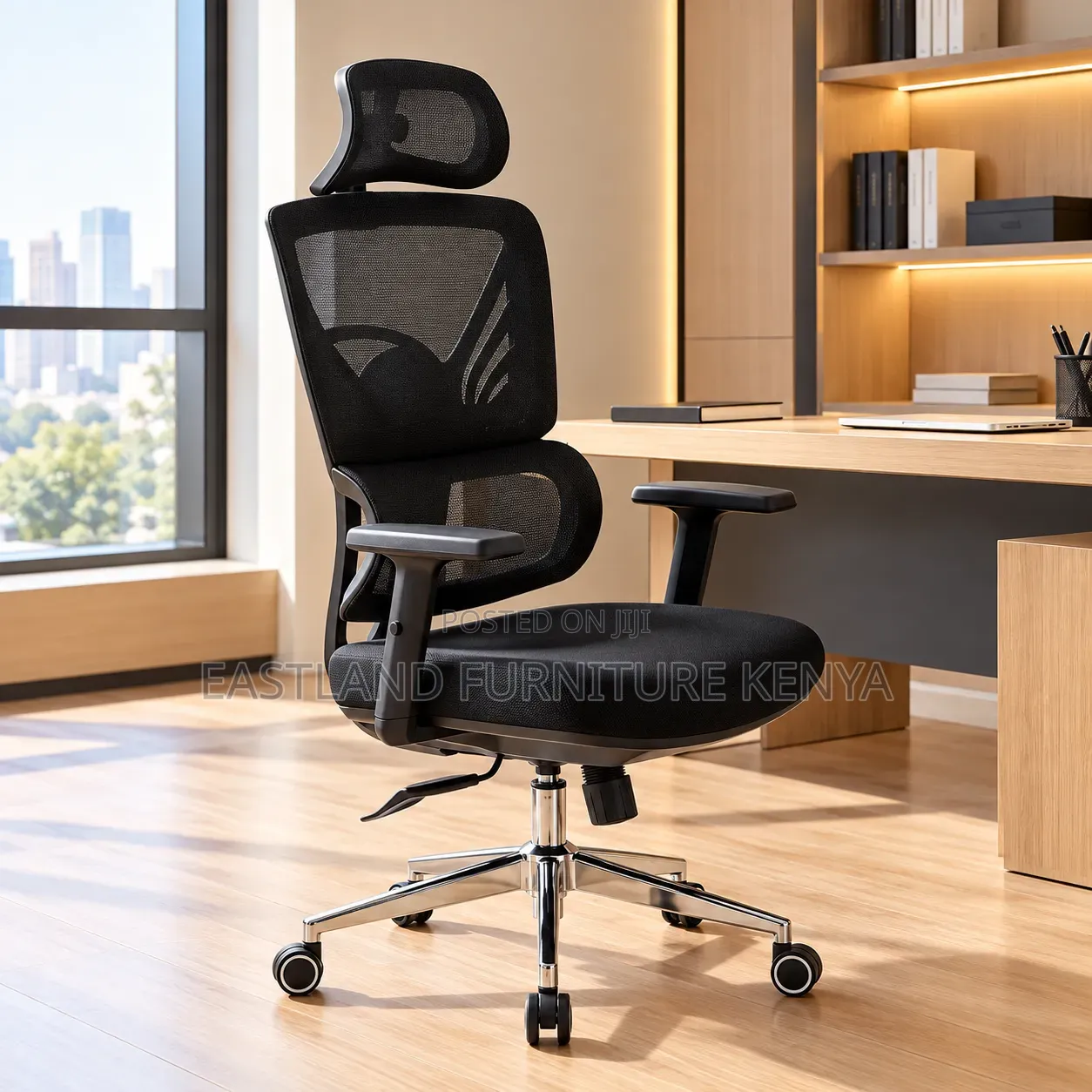 Ergonomic Black Office Chair With Headrest & Adjustable Lumbar Support