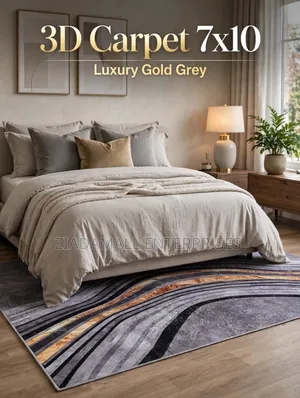 3D Carpet 7x10 - Luxury Grey Gold Wave Modern Design