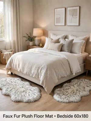 Faux Fur Plush Floor Mat - Bedside Mat 60x180 - White Grey