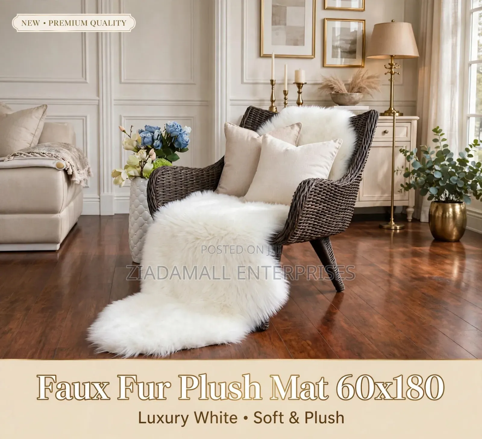 Faux Fur Plush Mat 60x180 - Blue Bedside Floor Runner Mat