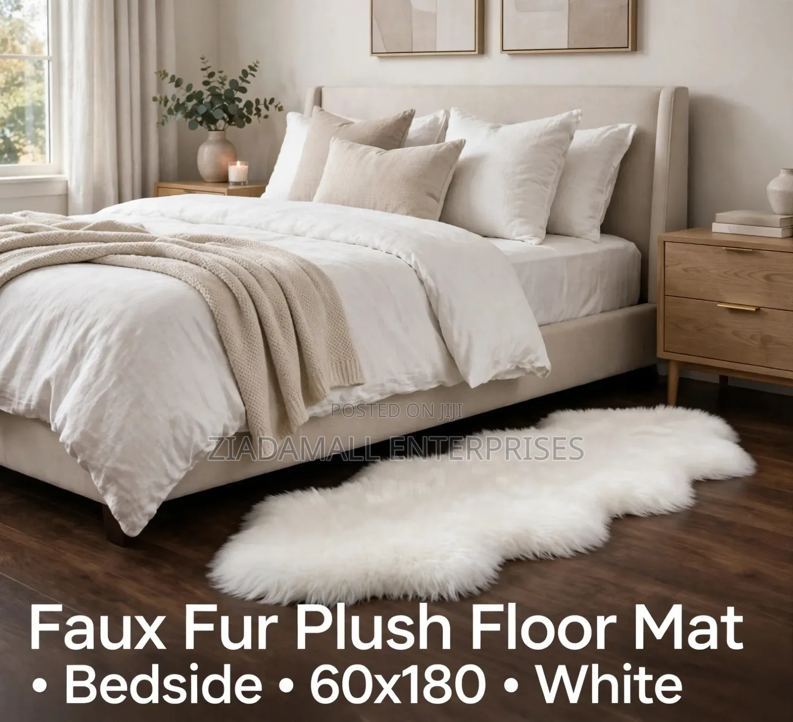 Faux Fur Plush Mat 60x180 - Blue Bedside Floor Runner Mat
