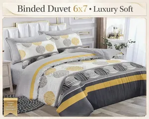 Binded Duvet 6x7 - 4Pcs Luxury Set - Grey Yellow Circles